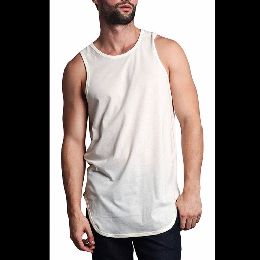 Victorious white curved hem tank to